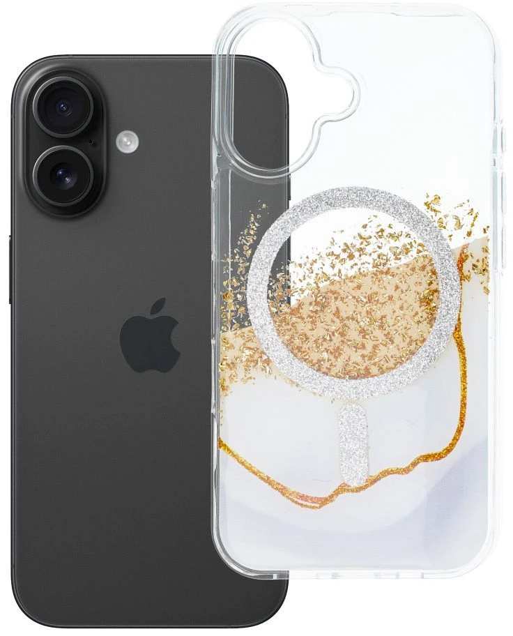 Golden OEM dėklas, skirtas „iPhone 16“, auksinis, suderinamas su „MagSafe“ ir baltais