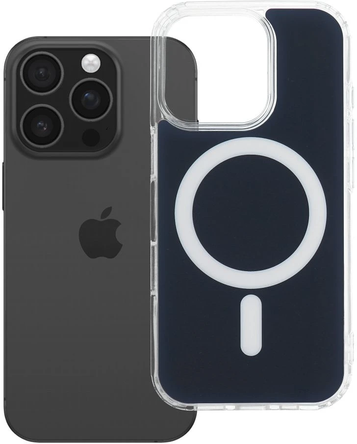 OEM dėklas, skirtas „iPhone 16 PRO“ telefonui, skaidrus „Fusion Mag Cover“, suderinamas su „MagSafe“, tamsiai mėlynas