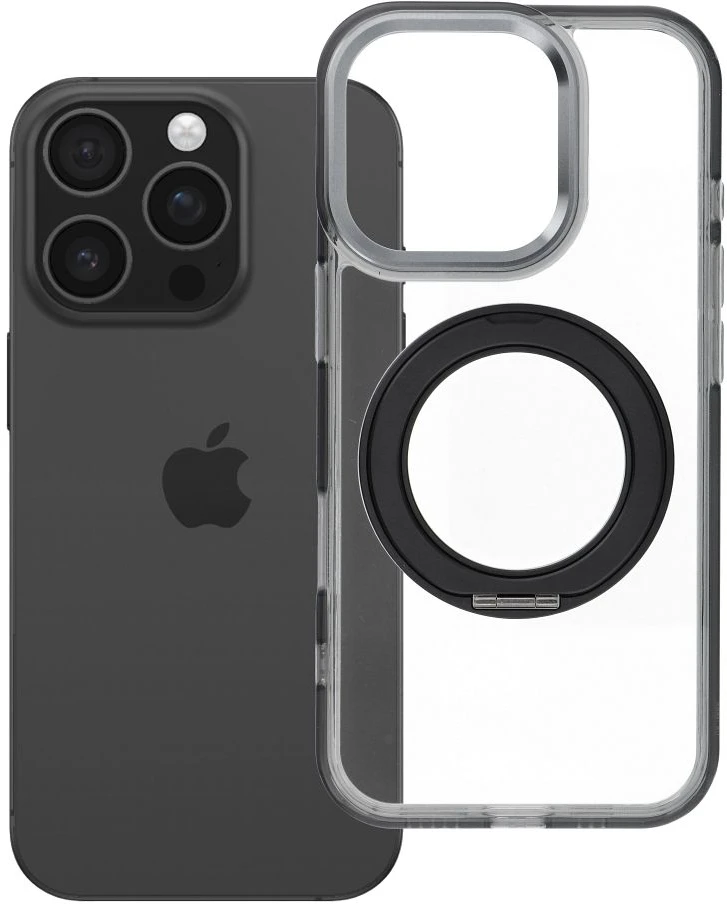 Oem Originalus „iPhone 16 PRO“ dėklas su apvaliu stovu, suderinamas su „MagSafe“ ir juodas