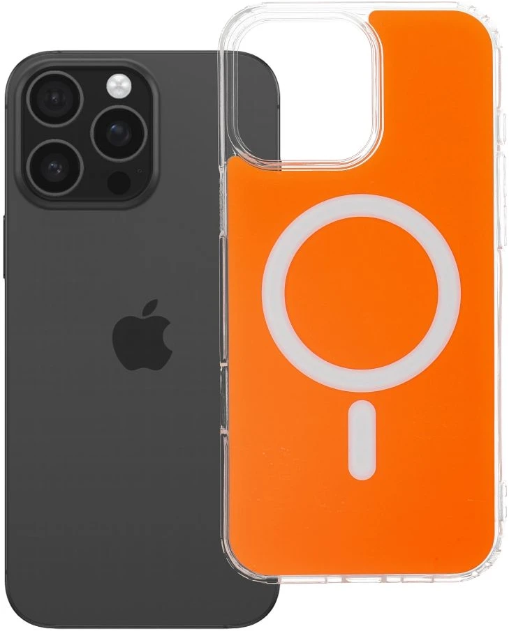 Oem Originalus „iPhone 16 PRO MAX“ dėklas, skaidrus „Fusion Mag Cover“, suderinamas su „MagSafe“, hermes oranžinis