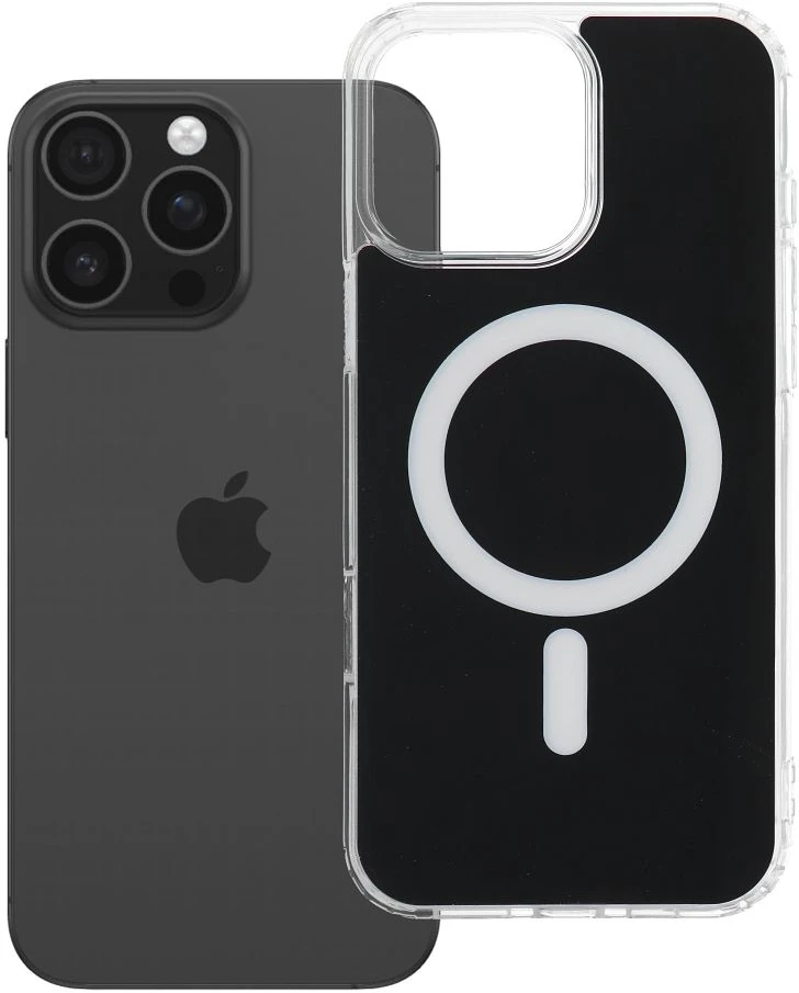 Oem Originalus „iPhone 16 PRO MAX“ dėklas, skaidrus „Fusion Mag Cover“, suderinamas su „MagSafe“ juodu dangteliu.