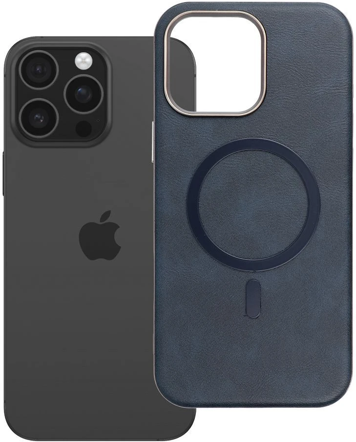 OEM dėklas, skirtas iPhone 16 PRO MAX, „Gentleman Mag Cover“, suderinamas su „MagSafe“, tamsiai mėlynas