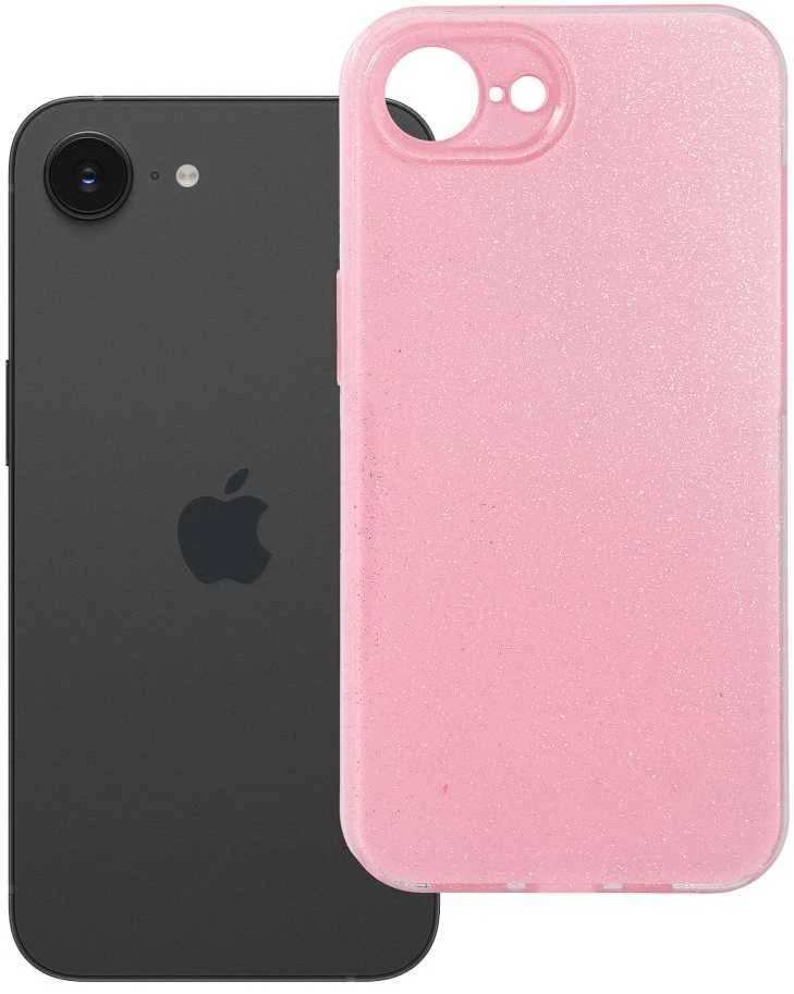 Oem Originalus dėklas, skirtas iPhone 16e (SE 4 2025) / 17e, skaidrus, 2 mm, mirksinčios rožinės spalvos