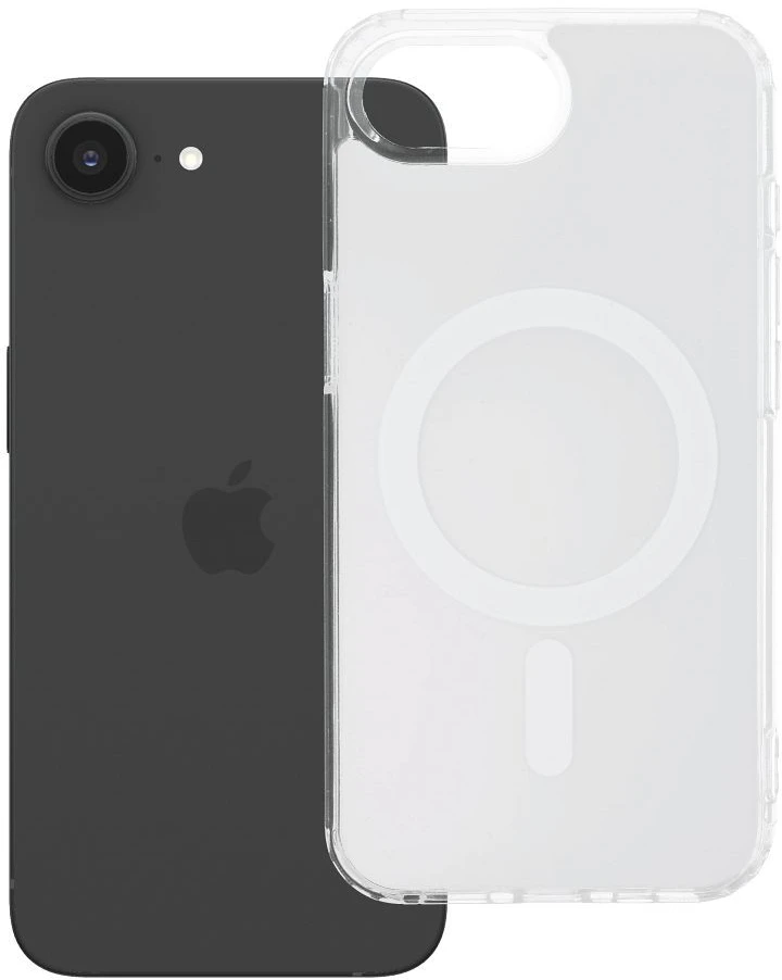 Oem Originalus „iPhone 16e“ (SE4 2025) / 17e dėklas, skaidrus „Fusion Mag Cover“, suderinamas su „MagSafe“ baltais ausinėmis.