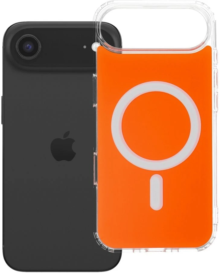 Oem Originalus „iPhone 17 AIR“ dėklas, skaidrus „Fusion Mag Cover“, suderinamas su „MagSafe“, hermes oranžinis