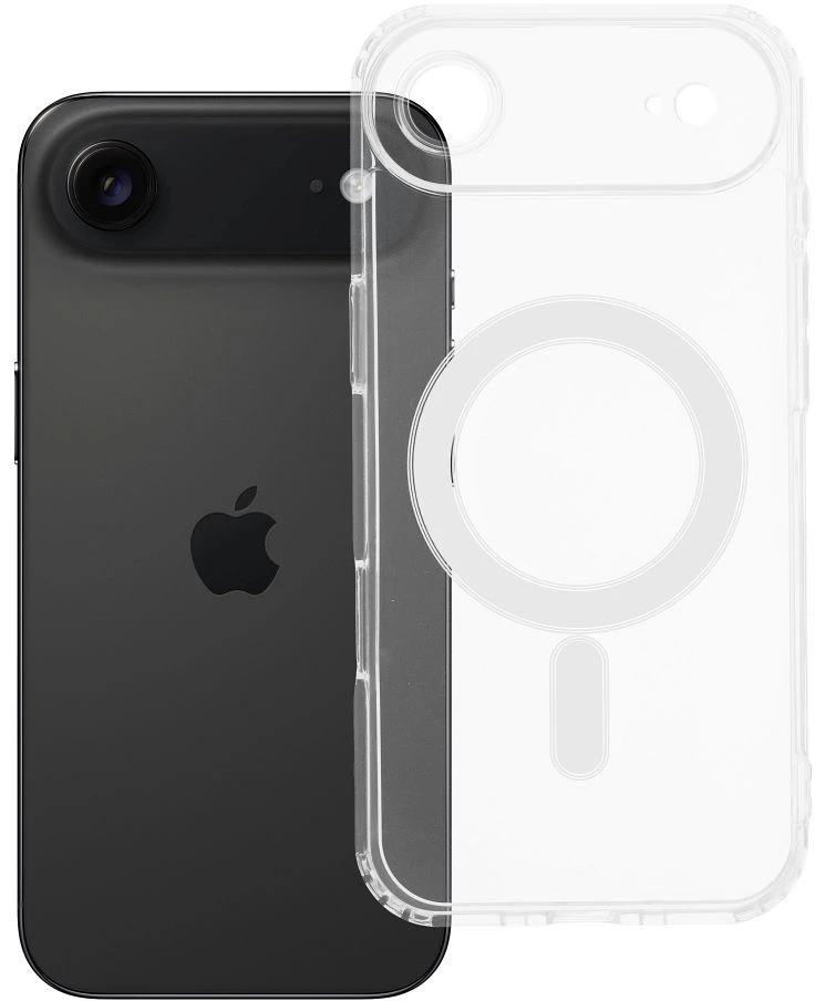 Oem Originalus „iPhone 17 AIR“ skaidrus „Mag“ dėklas (STR / APSAUGA NUO FOTOAPAROS), suderinamas su „MagSafe“ permatomu dangteliu.