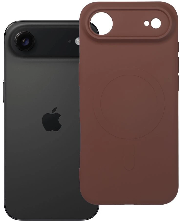 „Oem iPhone 17 AIR“ silikoninis „MagSafe“ dėklas (fotoaparato apsauga), ruda