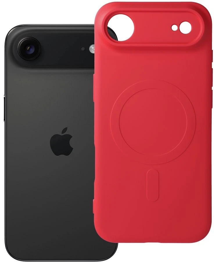Oem Originalus „iPhone 17 AIR“ silikoninis dėklas, suderinamas su „MagSafe“ (fotoaparato apsauga), raudonas