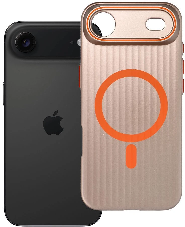 Simply Originalus „iPhone 17 AIR“ dėklas, suderinamas su „MagSafe“ titano spalvos dykumos spalvos dėklu.