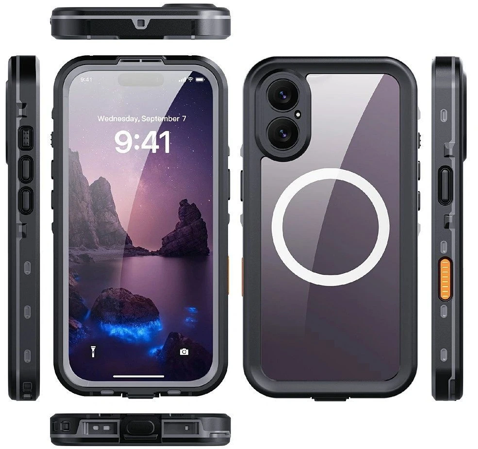 Dėklas Oem Case for iPhone 17 Atsparus vandeniui Shellbox DOT compatible with MagSafe juodas