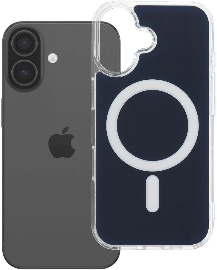 OEM dėklas, skirtas iPhone 17, skaidrus „Fusion Mag Cover“, suderinamas su „MagSafe“, tamsiai mėlynas