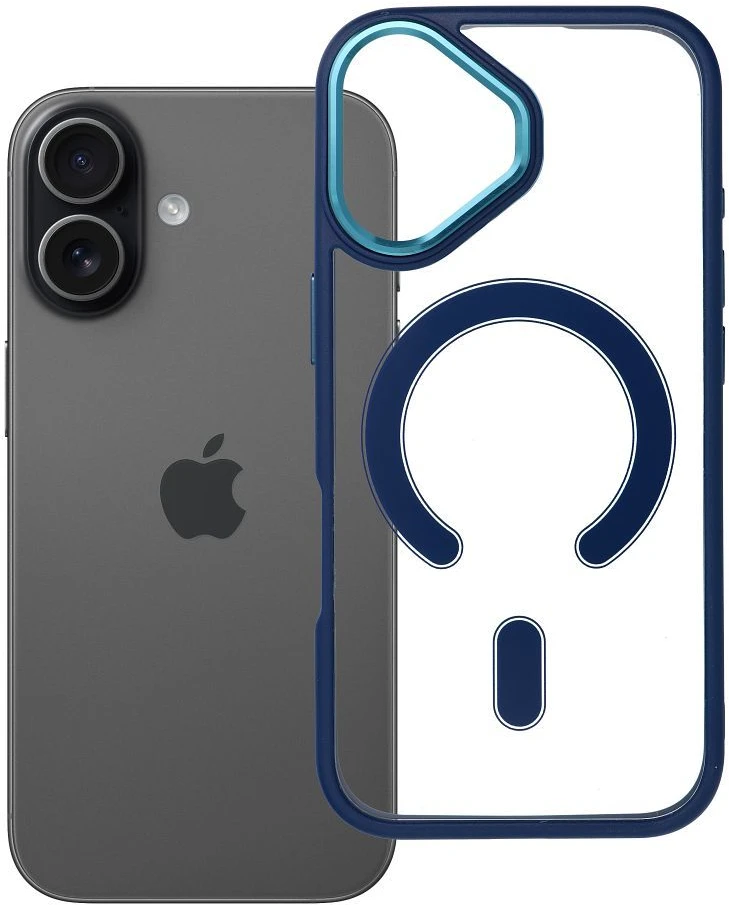 OEM dėklas, skirtas iPhone 17, spalvotas kraštas, MagSafe dėklas, mėlynas
