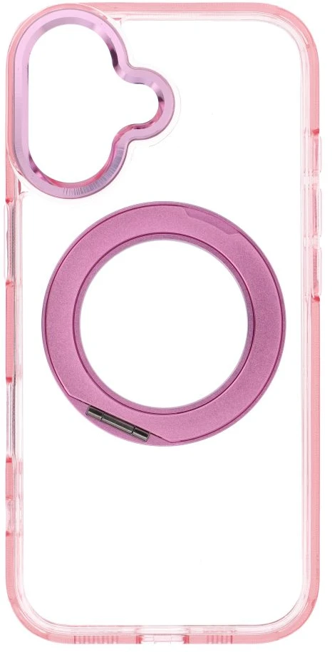 Oem dėklas iPhone 17 su rėmeliu, apvaliu stovu, suderinamas su MagSafe, rožinis