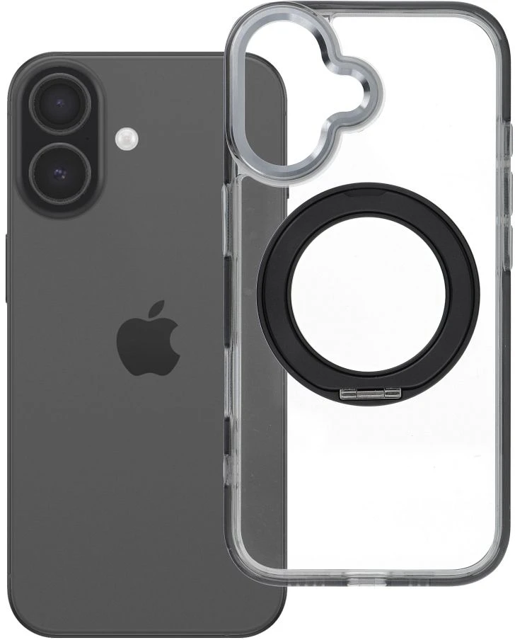 Oem Originalus „iPhone 17“ dėklas su apvaliu stovu, suderinamas su „MagSafe“ ir juodas