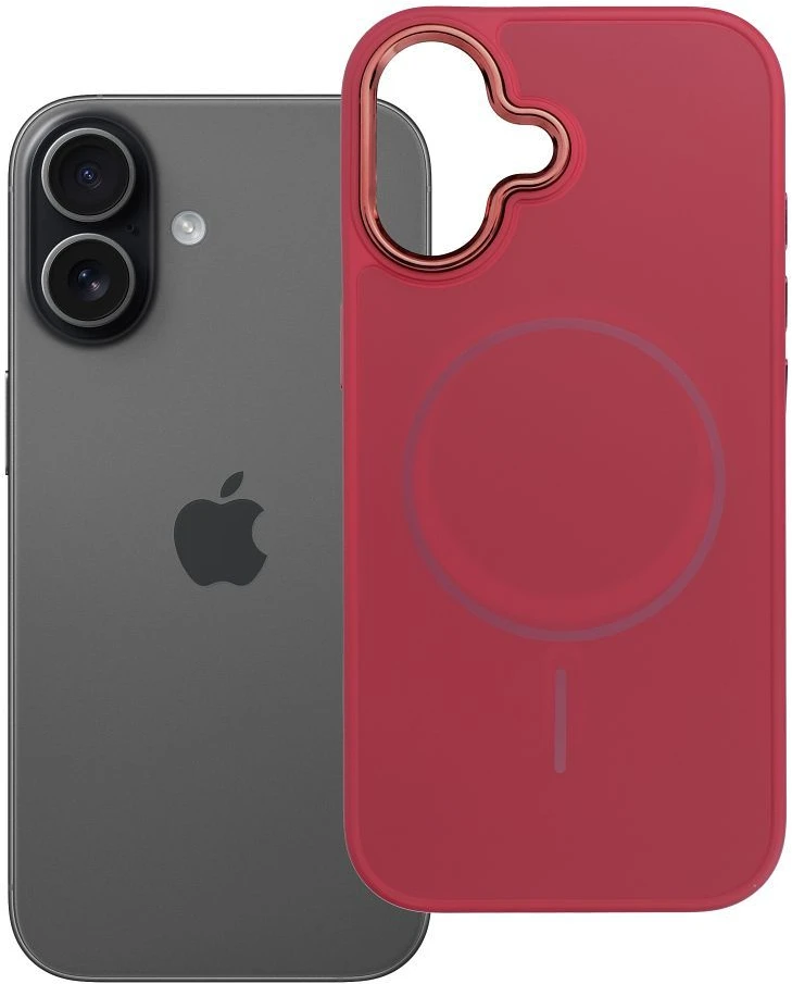 Oem Originalus „iPhone 17 Frame Mag Cover“ dėklas, suderinamas su „MagSafe“, rausvai raudonas