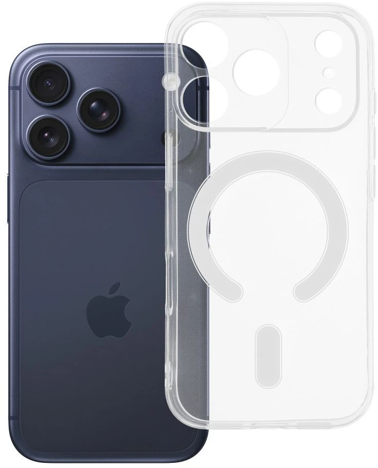 Oem Originalus „iPhone 17 Pro / 18 Pro“ dėklas (žemas kameros kraštas), skaidrus 2 mm „Mag“ dėklas, suderinamas su „MagSafe“ (kameros apsauga), permatomas