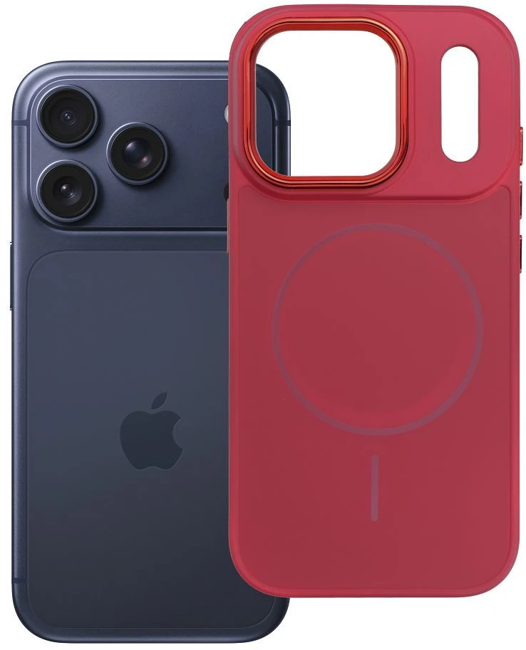 Oem Originalus „iPhone 17 Pro / 18 Pro“ dėklas (žemas kameros kraštas), „Frame Mag Cover“, suderinamas su „MagSafe“, rausvai raudonas