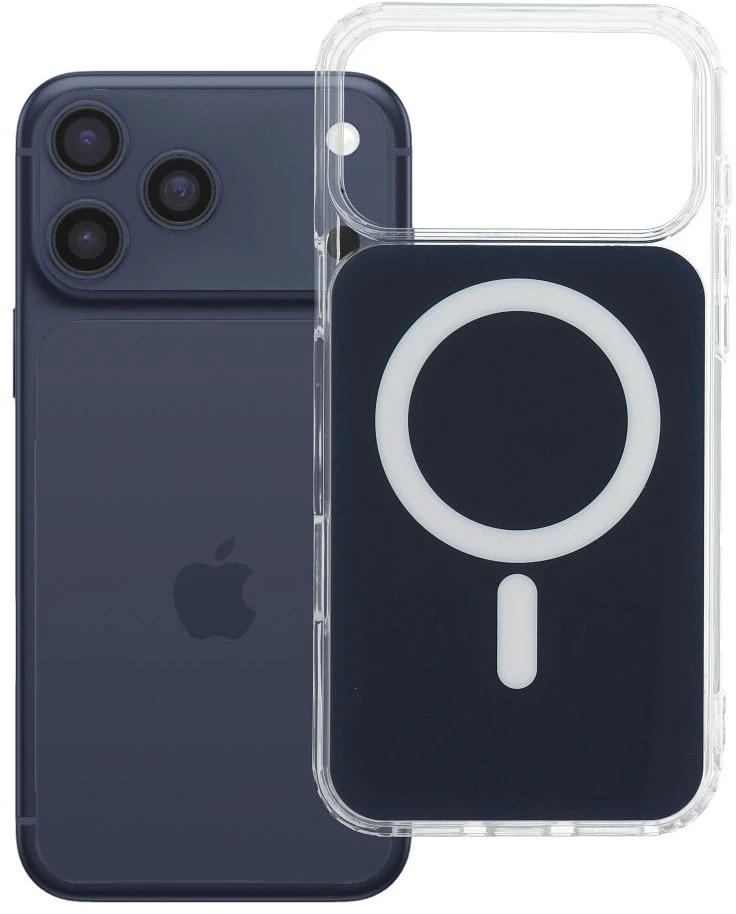 OEM dėklas, skirtas iPhone 17 Pro Max / 18 Pro Max (žemas kameros kraštas), skaidrus „Fusion Mag“ dėklas, suderinamas su „MagSafe“, tamsiai mėlynas