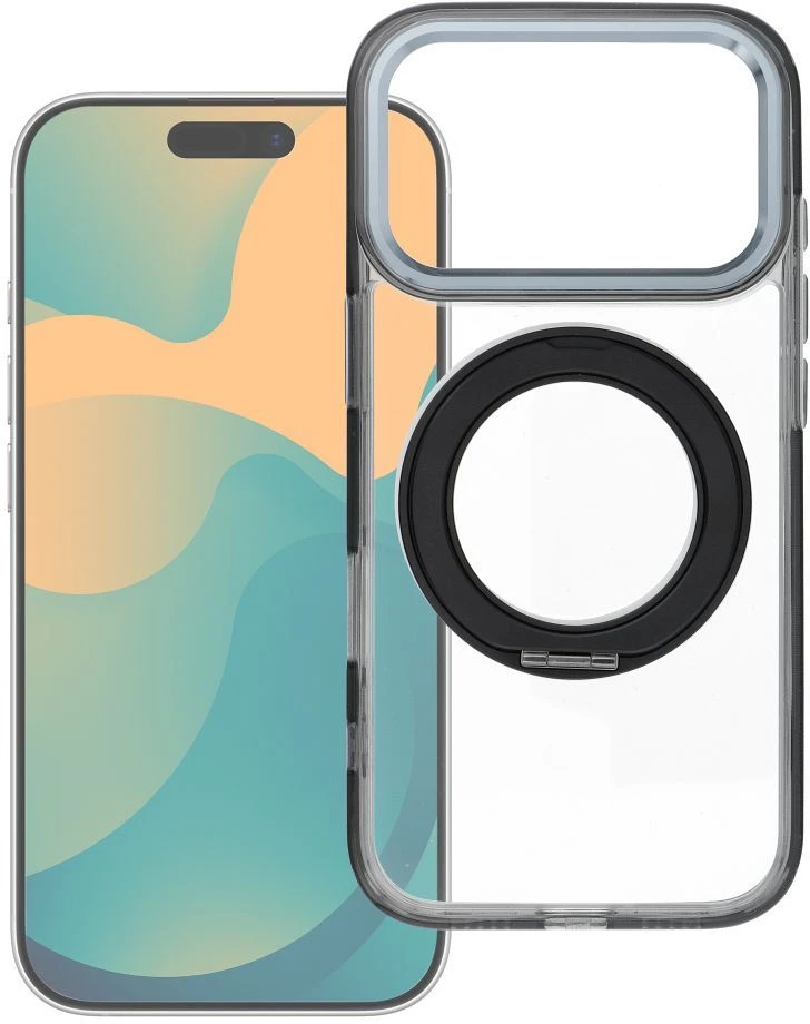 OEM dėklas, skirtas „iPhone 17 Pro Max / 18 Pro Max“ (žemas kameros kraštas), apvalus stovas, suderinamas su „MagSafe“ ir juodas