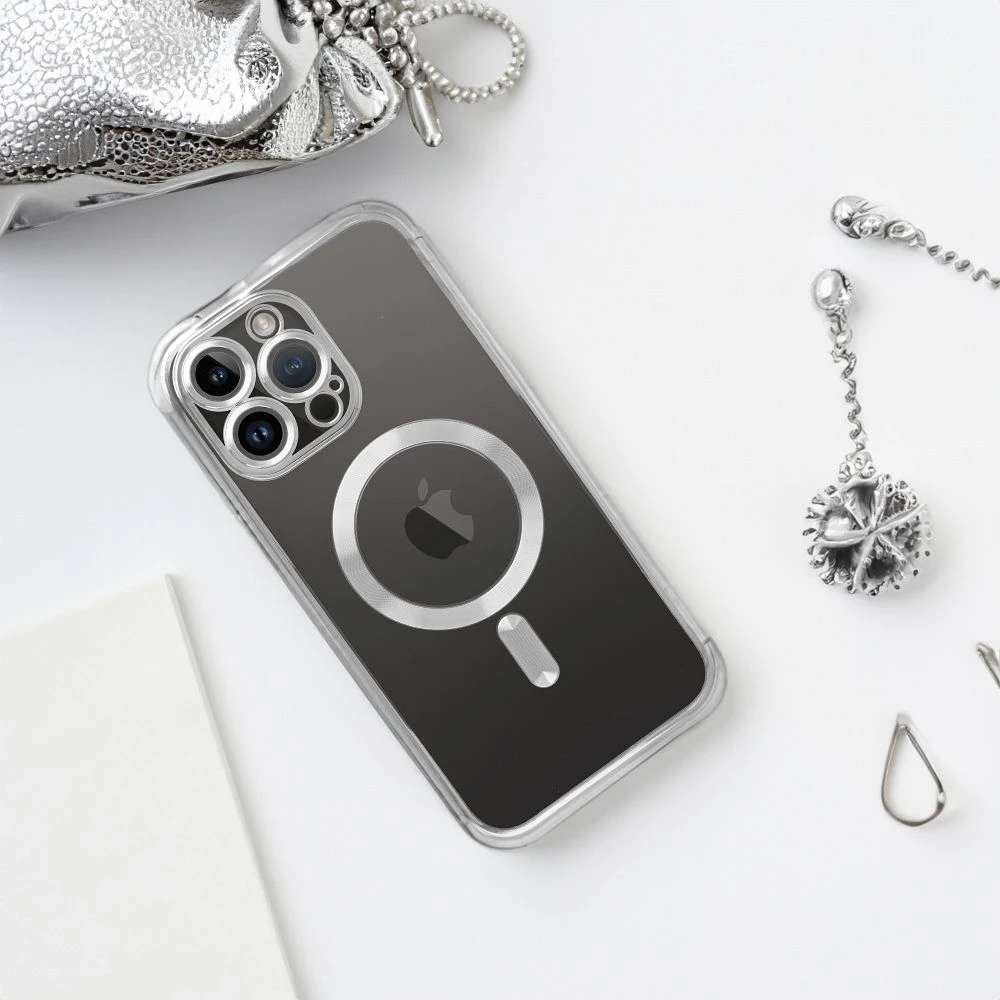 OEM dėklas, skirtas iPhone 17 Pro Max / 18 Pro Max, Electro Mag dangtelis, suderinamas su MagSafe, sidabrinis