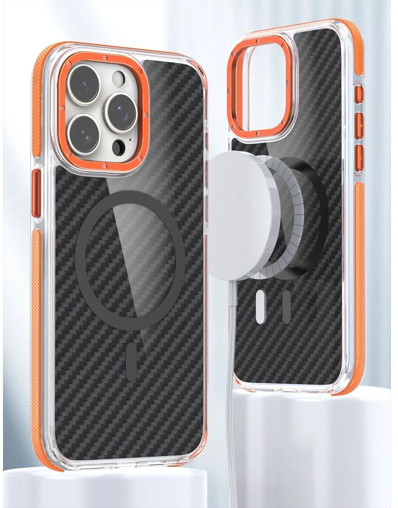 Dėklas Oem Case for iPhone 17 Pro Max / 18 Pro Max Fiber compatible with MagSafe oranžinis