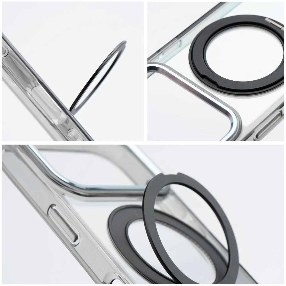 OEM dėklas, skirtas „iPhone 17 Pro Max / 18 Pro Max“ (žemas kameros kraštas), apvalus stovas, suderinamas su „MagSafe“ ir juodas