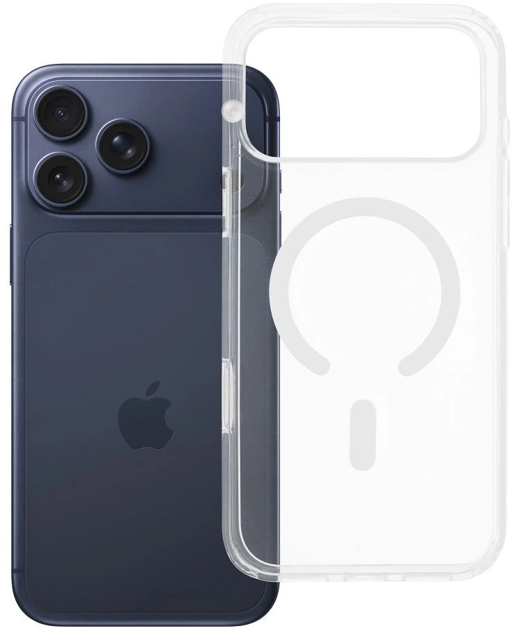 Oem Originalus „iPhone 17 Pro Max / 18 Pro Max“ skaidrus „Mag Cover Elite“ dėklas (STR / NEGELTONAS / SU KAMEROS VALDYMO MYGTUKU), suderinamas su „MagSafe“ permatomu dėklu.