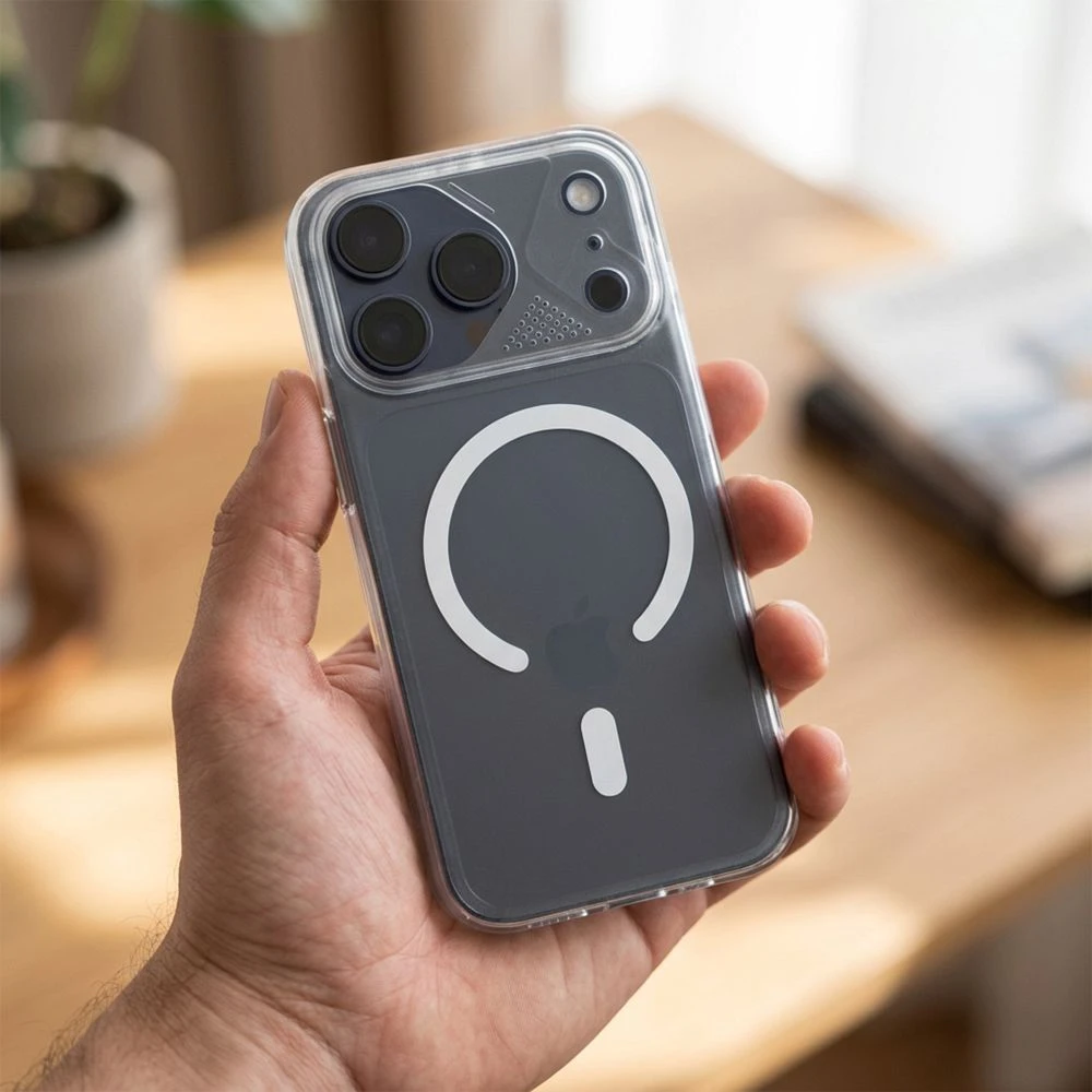 Oem Originalus „iPhone 17 Pro Max Aurora“ dėklas, suderinamas su „MagSafe“ ir baltais.