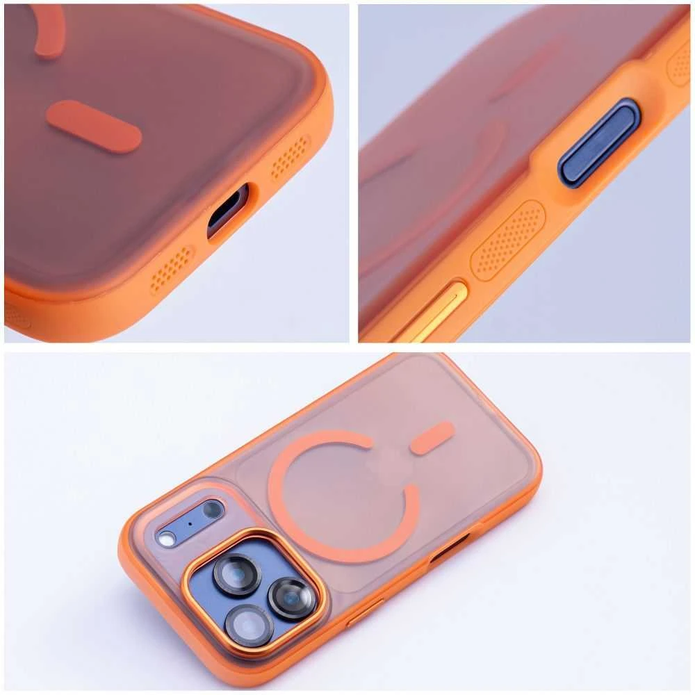 OEM dėklas, skirtas iPhone 17 Pro Max / 18 Pro Max (žemas kameros kraštas), „Flexline Mag Cover“, suderinamas su „MagSafe“, oranžinis