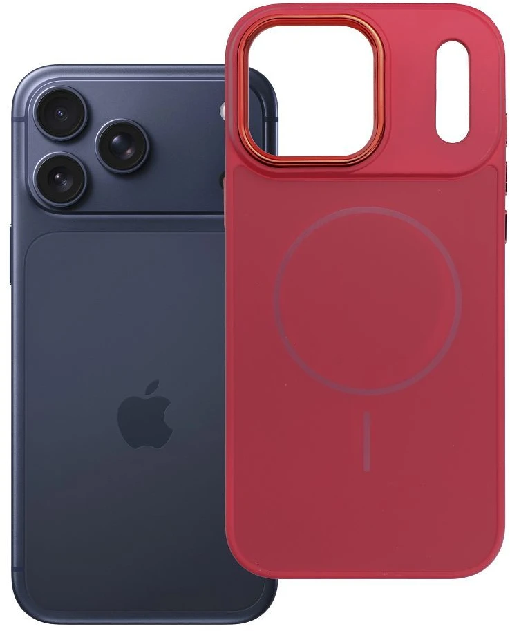 Oem Originalus „iPhone 17 Pro Max“ / „18 Pro Max“ dėklas (žemas kameros kraštas), „Frame Mag Cover“, suderinamas su „MagSafe“, rausvai raudonas