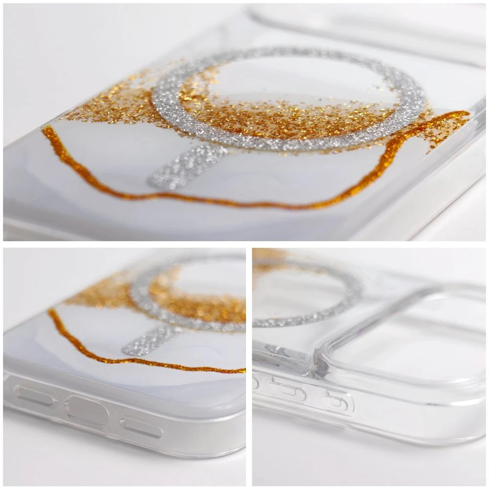 Golden OEM dėklas, skirtas iPhone 17 Pro Max / 18 Pro Max (žemas kameros kraštas), auksinis, suderinamas su MagSafe, baltas