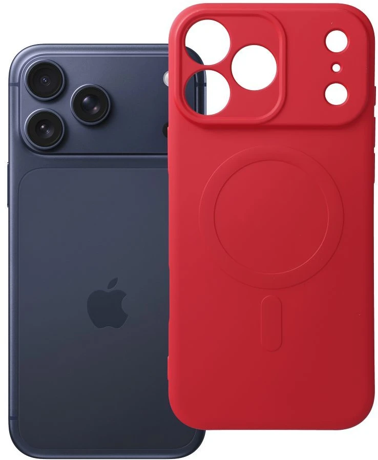 Oem Originalus dėklas, skirtas „iPhone 17 Pro Max / 18 Pro Max“ (žemas kameros kraštas), silikoninis „MagSafe“ dėklas (kameros apsauga), raudonas