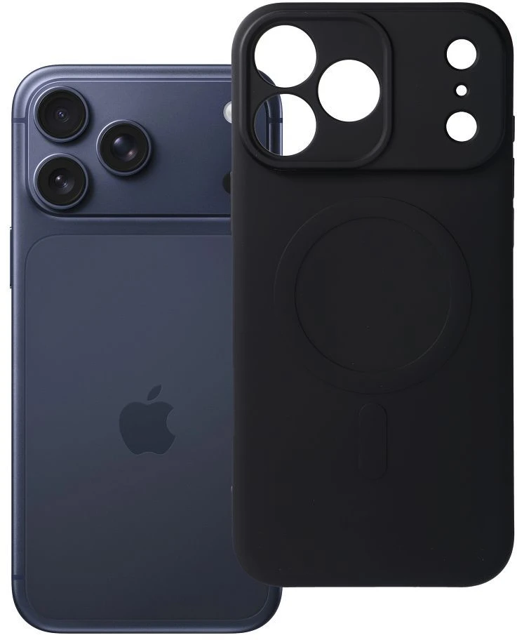 OEM dėklas, skirtas „iPhone 17 Pro Max / 18 Pro Max“ (žemas kameros kraštas), silikoninis „MagSafe“ dėklas (kameros apsauga), juodas