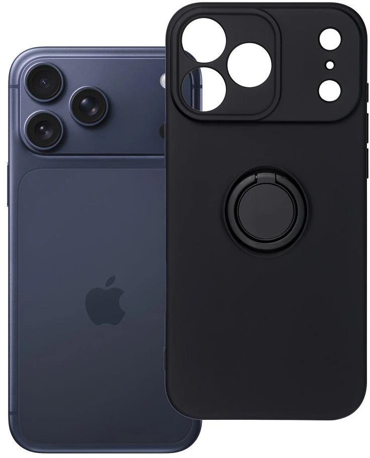 OEM dėklas, skirtas iPhone 17 Pro Max / 18 Pro Max (žemas kameros kraštas), silikoninis žiedas, juodas