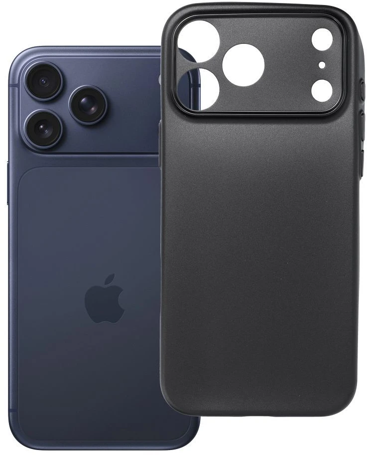 OEM dėklas, skirtas iPhone 17 Pro Max / 18 Pro Max (žemas kameros kraštas), itin plonas matinis juodas