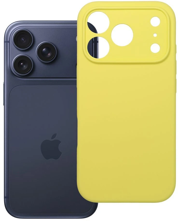 OEM dėklas, skirtas iPhone 17 Pro / 18 Pro (žemas kameros kraštas), silikoninis 2 mm (apsauga nuo kameros), geltonas