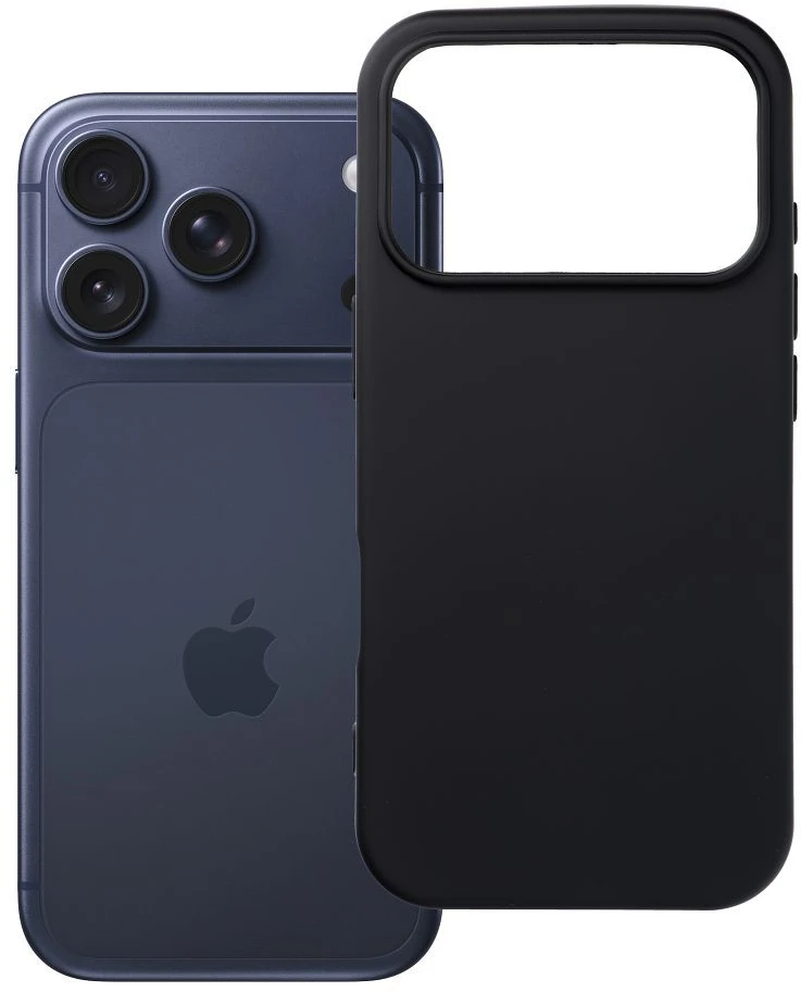 OEM dėklas, skirtas iPhone 17 Pro / 18 Pro (žemas kameros kraštas), silikoninis, juodas