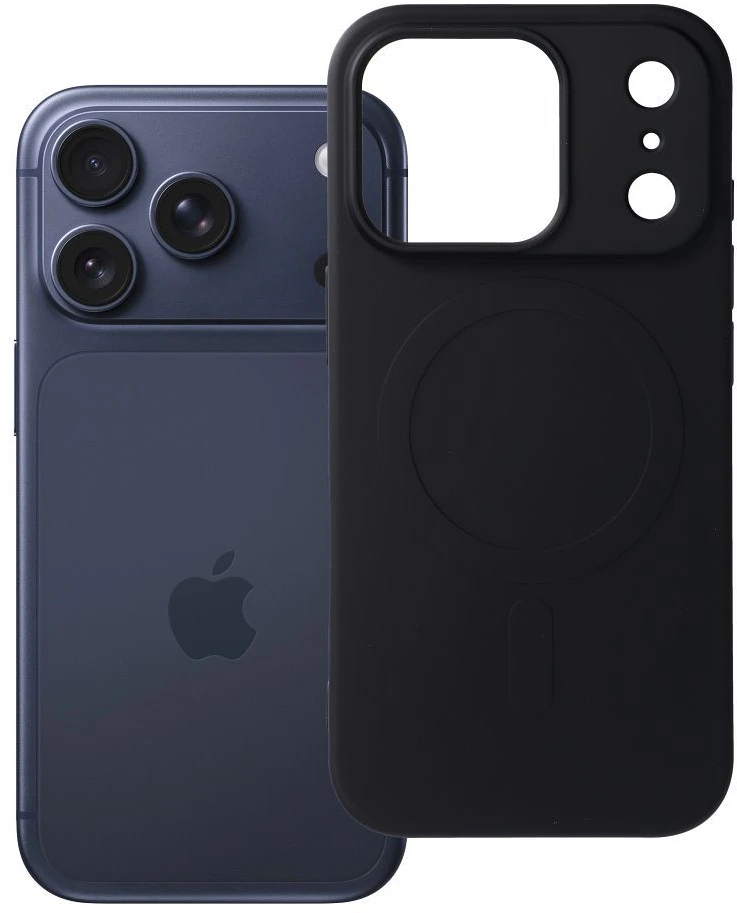 Oem dėklas, skirtas „iPhone 17 Pro / 18 Pro“ (žemas kameros kraštas), silikoninis „MagSafe“ dėklas (didelė skylė), juodas