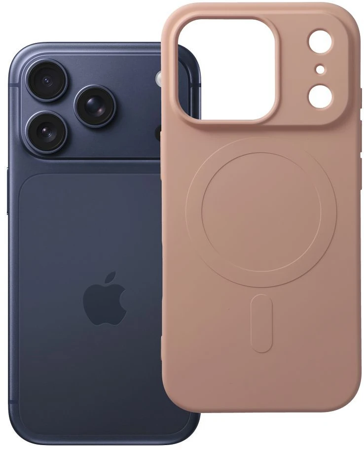 OEM dėklas, skirtas iPhone 17 Pro / 18 Pro (žemas kameros kraštas), silikoninis „MagSafe“ dėklas (didele skylute), rožinis
