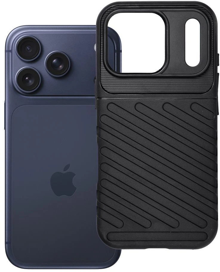 Forcell OEM dėklas, skirtas iPhone 17 Pro / 18 Pro (žemas kameros kraštas) Thunder juodas