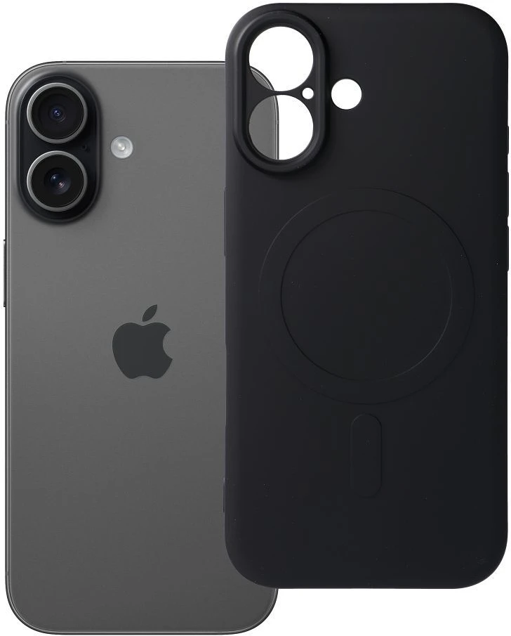 OEM dėklas, skirtas „iPhone 17“ silikoniniam „Mag“ dėklui, suderinamas su „MagSafe“ (fotoaparato apsauga), juodas
