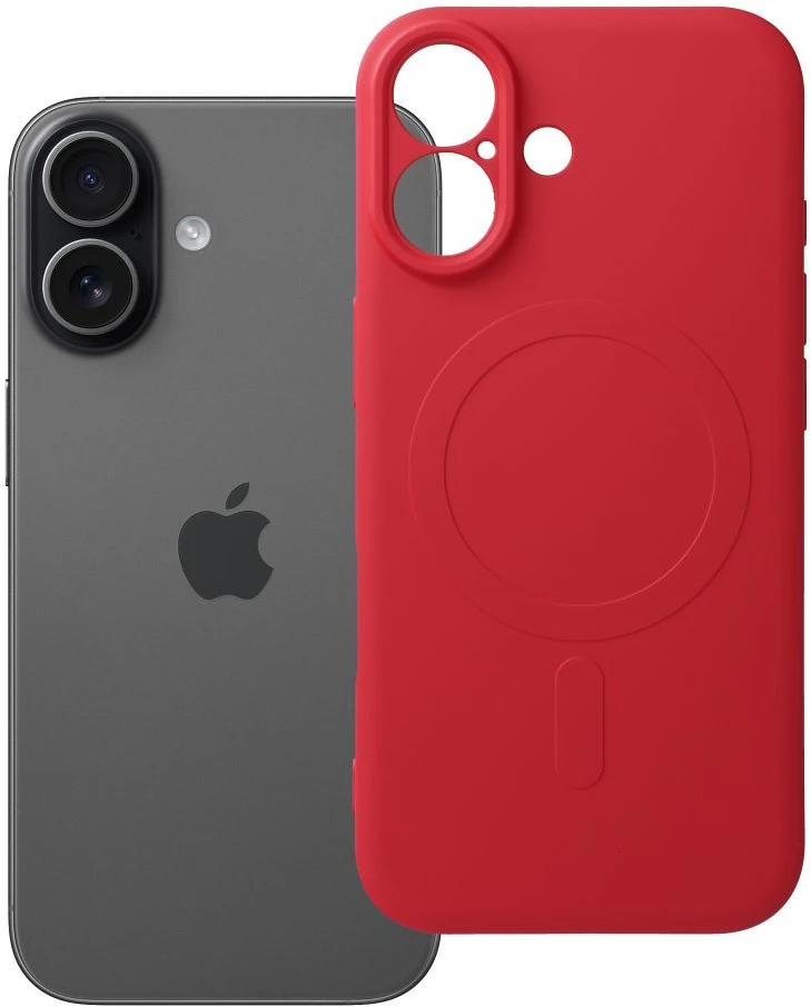Oem Originalus „iPhone 17“ silikoninis dėklas, suderinamas su „MagSafe“ (fotoaparato apsauga), raudonas