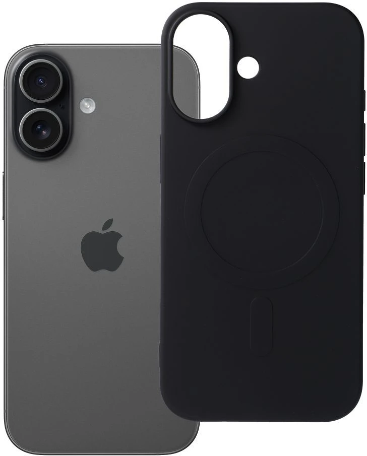 OEM dėklas, skirtas „iPhone 17“ silikoniniam dėklui, suderinamas su „MagSafe“ (didelė skylė), juodas