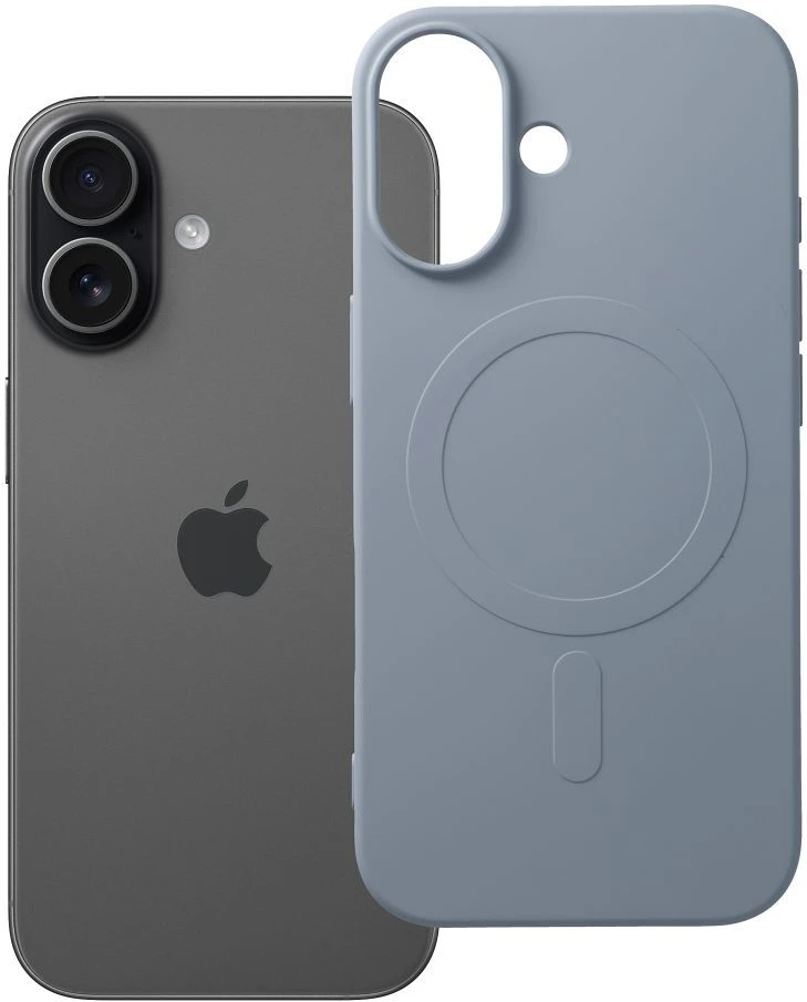 OEM dėklas, skirtas „iPhone 17“ silikoniniam „Mag“ dėklui, suderinamas su „MagSafe“ (didele skylute), šviesus mėlynas
