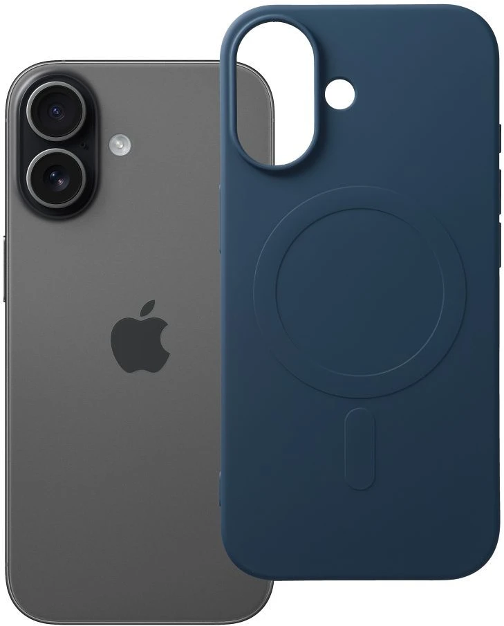 OEM dėklas, skirtas „iPhone 17“ silikoniniam „Mag“ dėklui, suderinamas su „MagSafe“ (didelė skylė) mėlynas