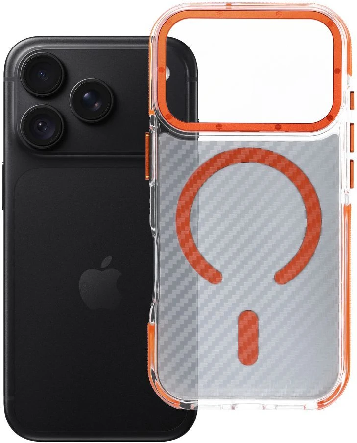 Oem dėklas, skirtas iPhone 18 Pro / 17 Pro Fiber, suderinamas su MagSafe, oranžinės spalvos