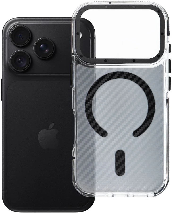 Oem iPhone 18 Pro / 17 Pro dėklas Fiber, suderinamas su MagSafe, juodos spalvos