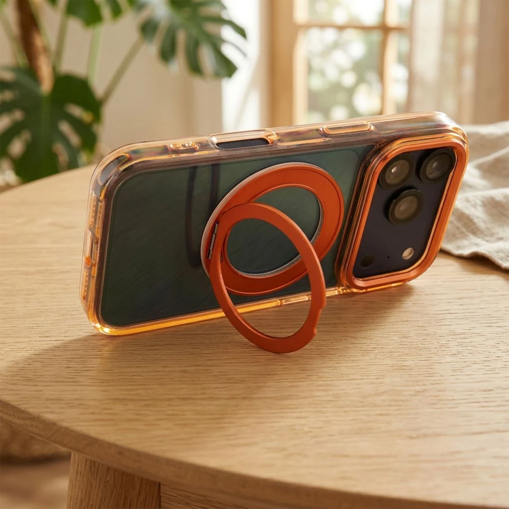 Dėklas Oem Case for iPhone 18 Pro / 17 Pro Frame Circle Stand compatible with MagSafe oranžinis