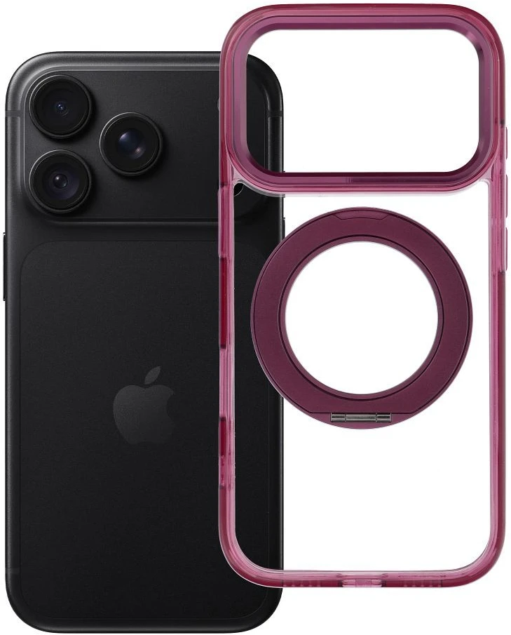 Oem dėklas iPhone 18 Pro / 17 Pro su rėmelio apskritu stovu, suderinamas su MagSafe, bordinės spalvos