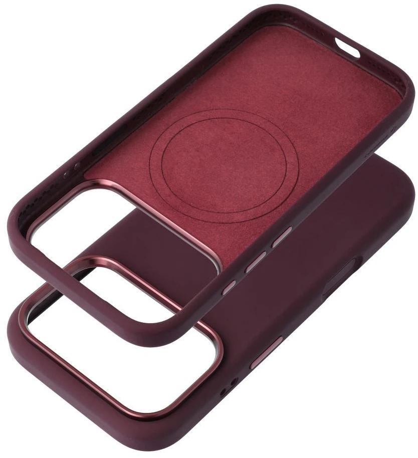 Dėklas iPhone 18 Pro Max / 17 Pro Max Forcell F-Protect Frame Premium, suderinamas su Magsafe, tamsiai vyšninės spalvos